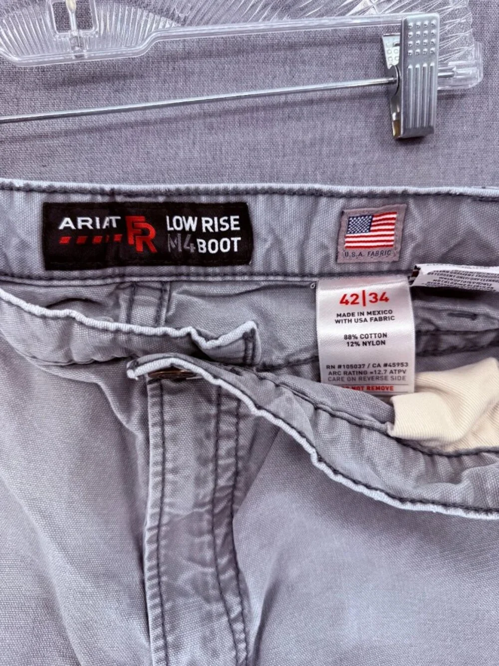 Ariat FR M4 Low Rise Boot Cut Jeans Gray Mens 42x34 Flame Resistant Work Pants